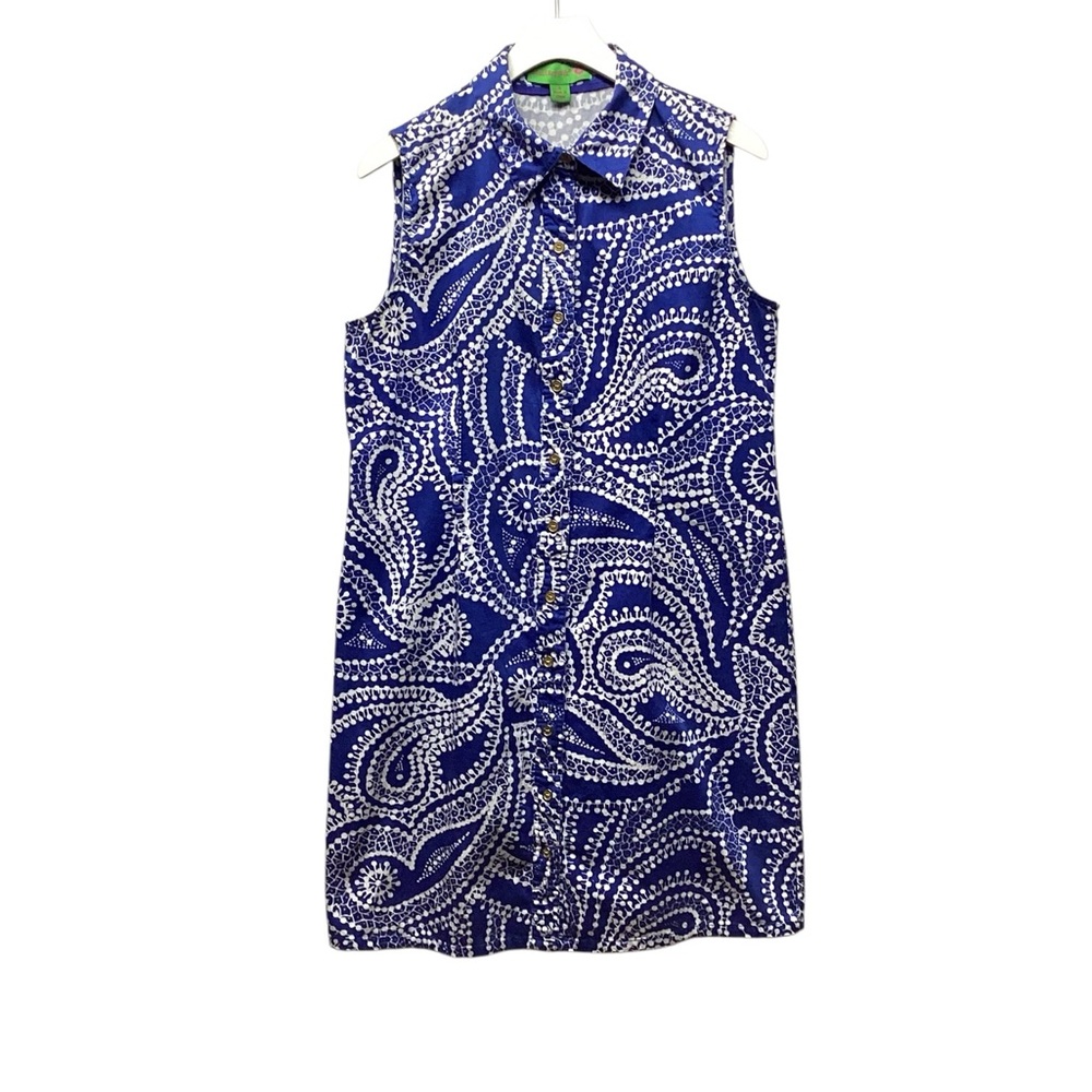 Island Republic Button up sleeveless dress Royal blue paisley design Size 8